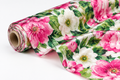 Tessuto seta stampata floreale rosa verde bianco