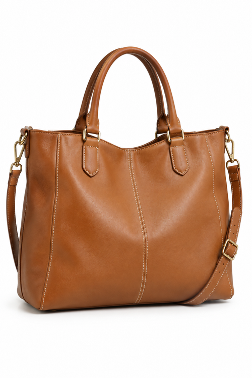 Borsa shopper donna in pelle caramello con tracolla