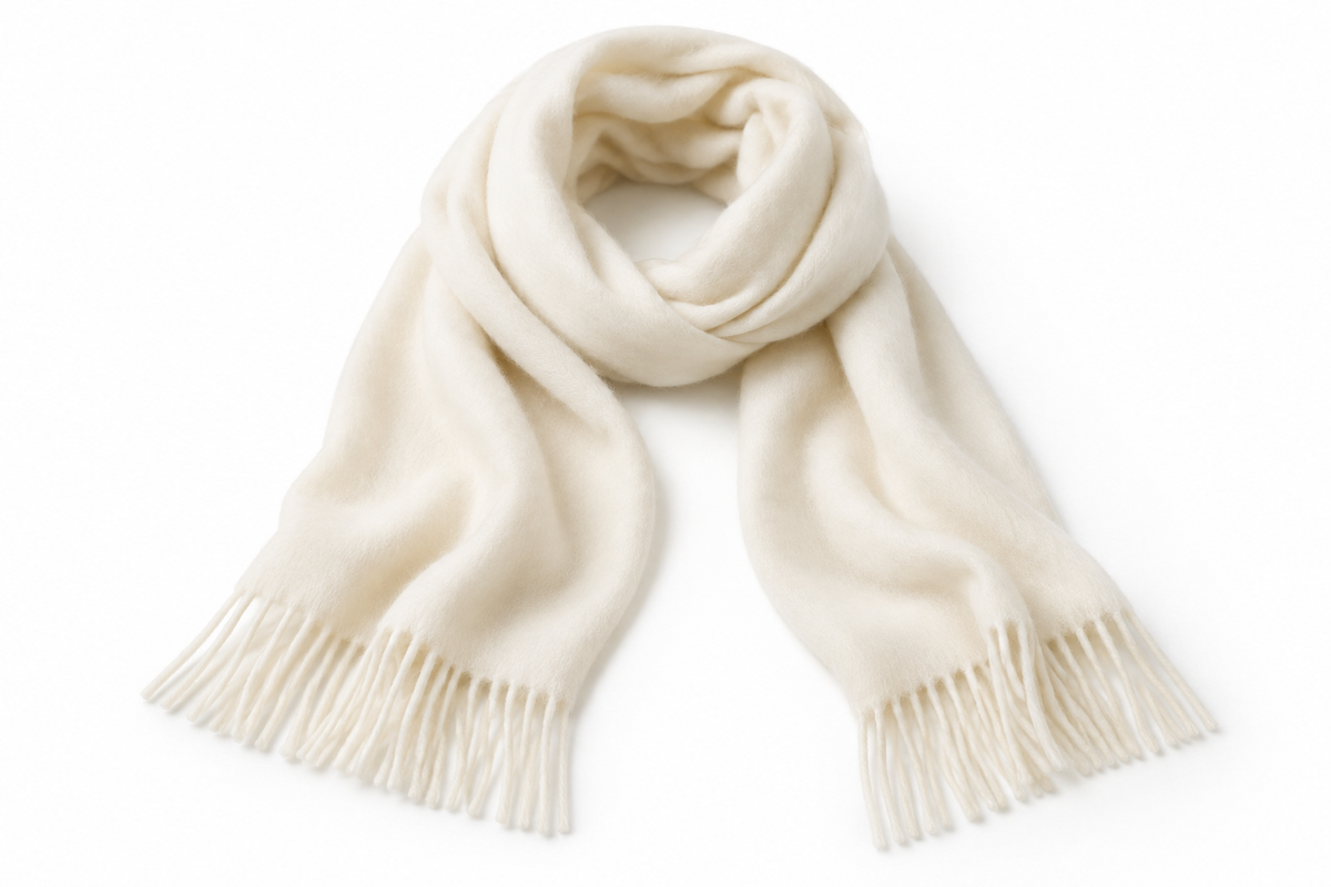 Sciarpa in Cashmere Avorio con frange