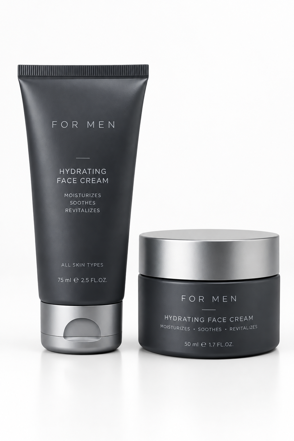 Crema viso idratante uomo design minimalista grigio argento